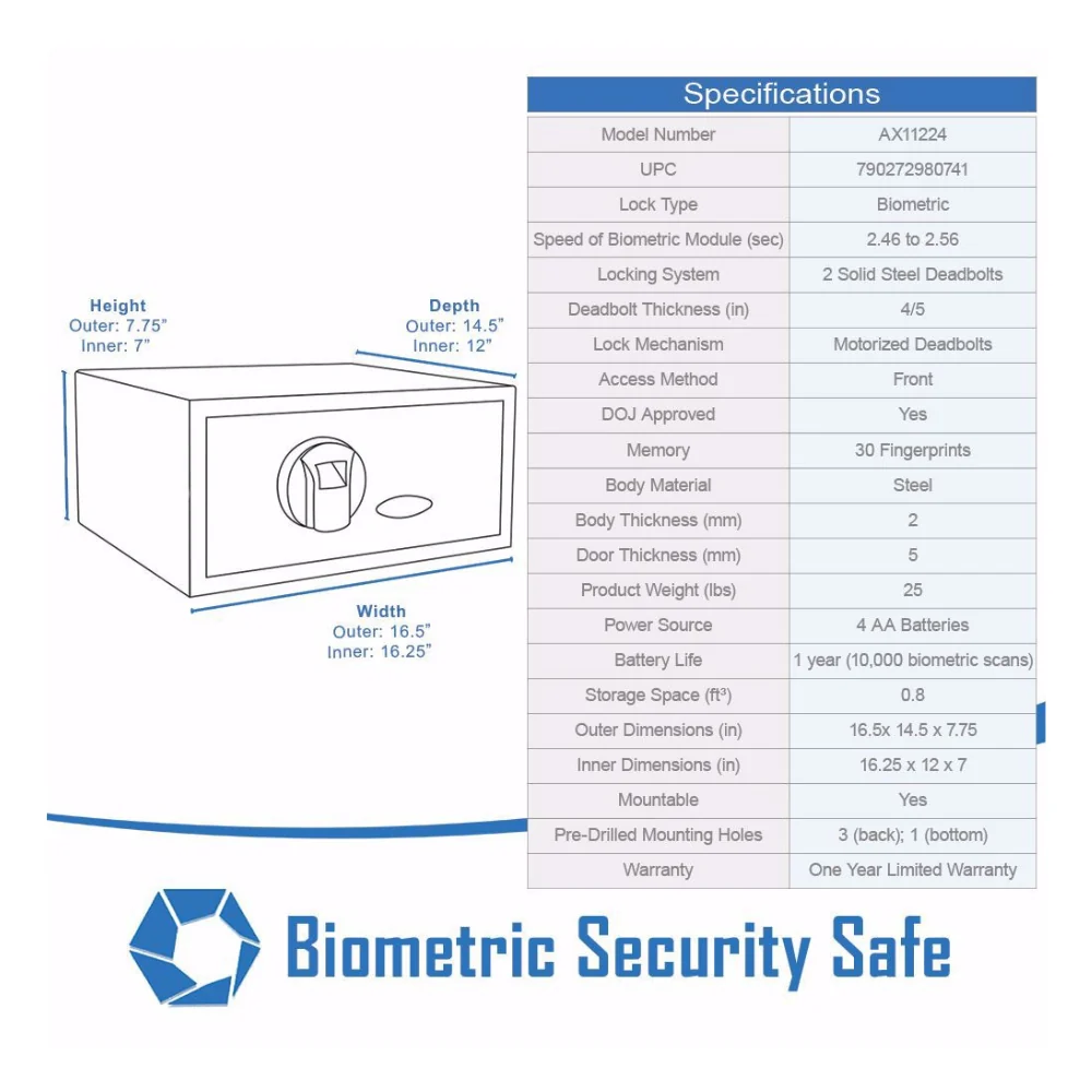 Barska Biometric Security Safe with Fingerprint Lock | BAR-AX11224 - Image 7