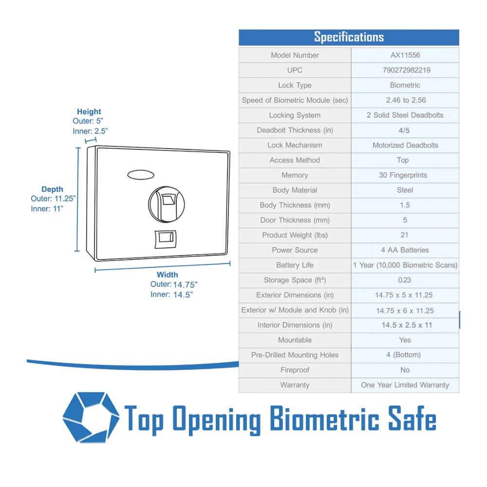 Barska Top Opening Drawer Safe with Fingerprint Lock | BAR-AX11556 - Image 9
