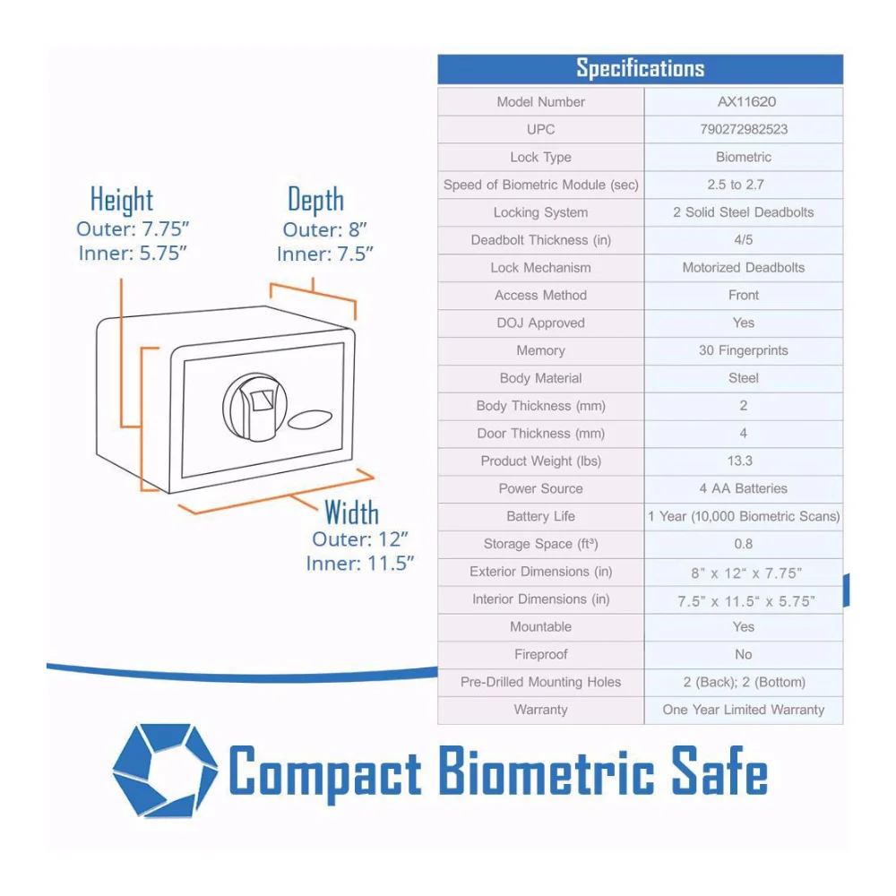 Barska Compact Biometric Security Safe with Fingerprint Lock | BAR-AX11620 - Image 10