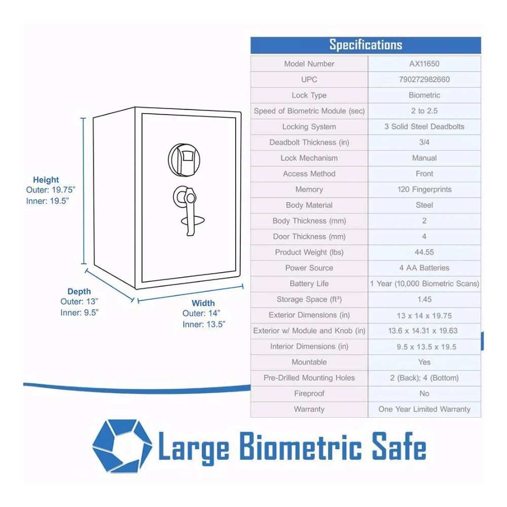 Barska Large Biometric Security Safe with Fingerprint Lock | BAR-AX11650 - Image 8