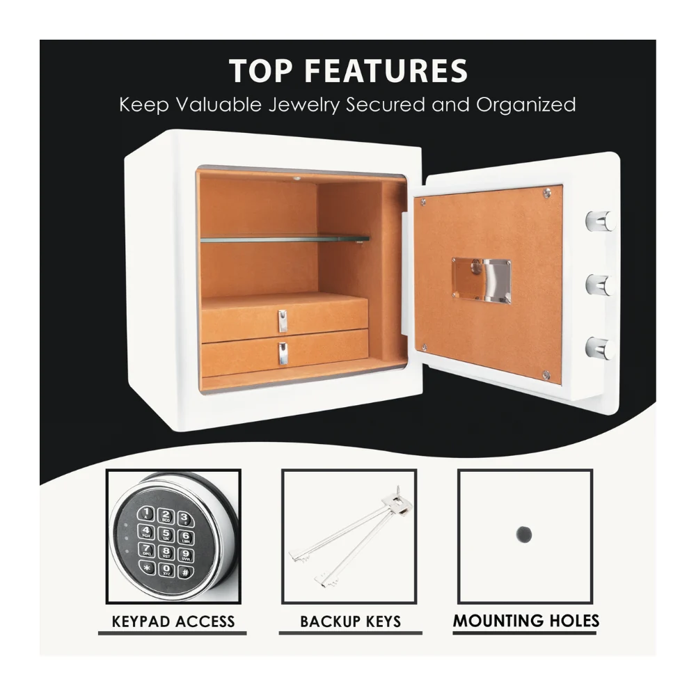 Barska White Keypad Jewelry Safe Tan Interior | BAR-AX13104 - Image 9