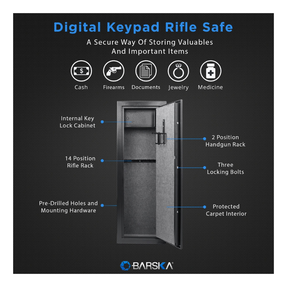 Barska Digital Keypad 14 Position Rifle Security Safe (Black) | BAR-AX13328 - Image 8
