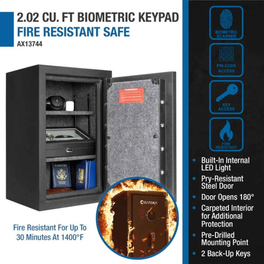 Barska 2.02 Cu. ft Biometric Keypad Fire Resistant Safe | BAR-AX13744 - Image 13