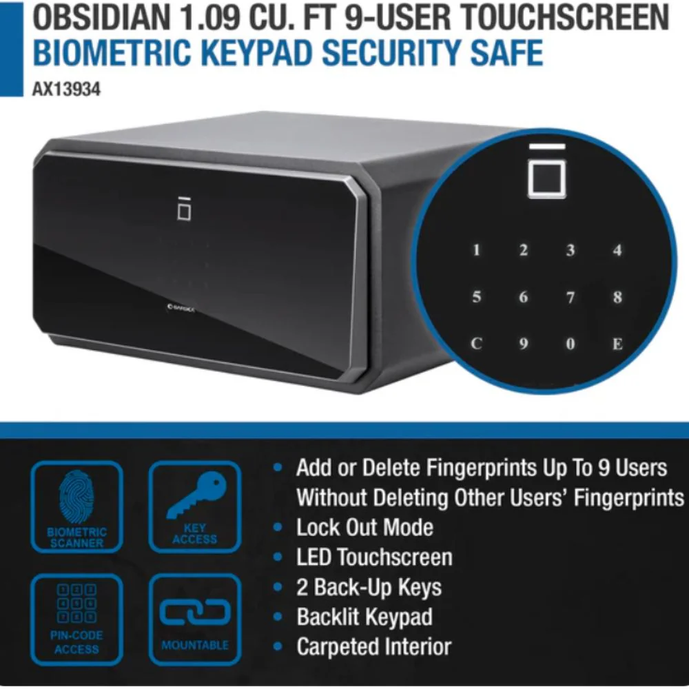 Barska Obsidian 1.09 Cu. ft 9-User Touchscreen Biometric Keypad Security Safe | BAR-AX13934 - Image 8