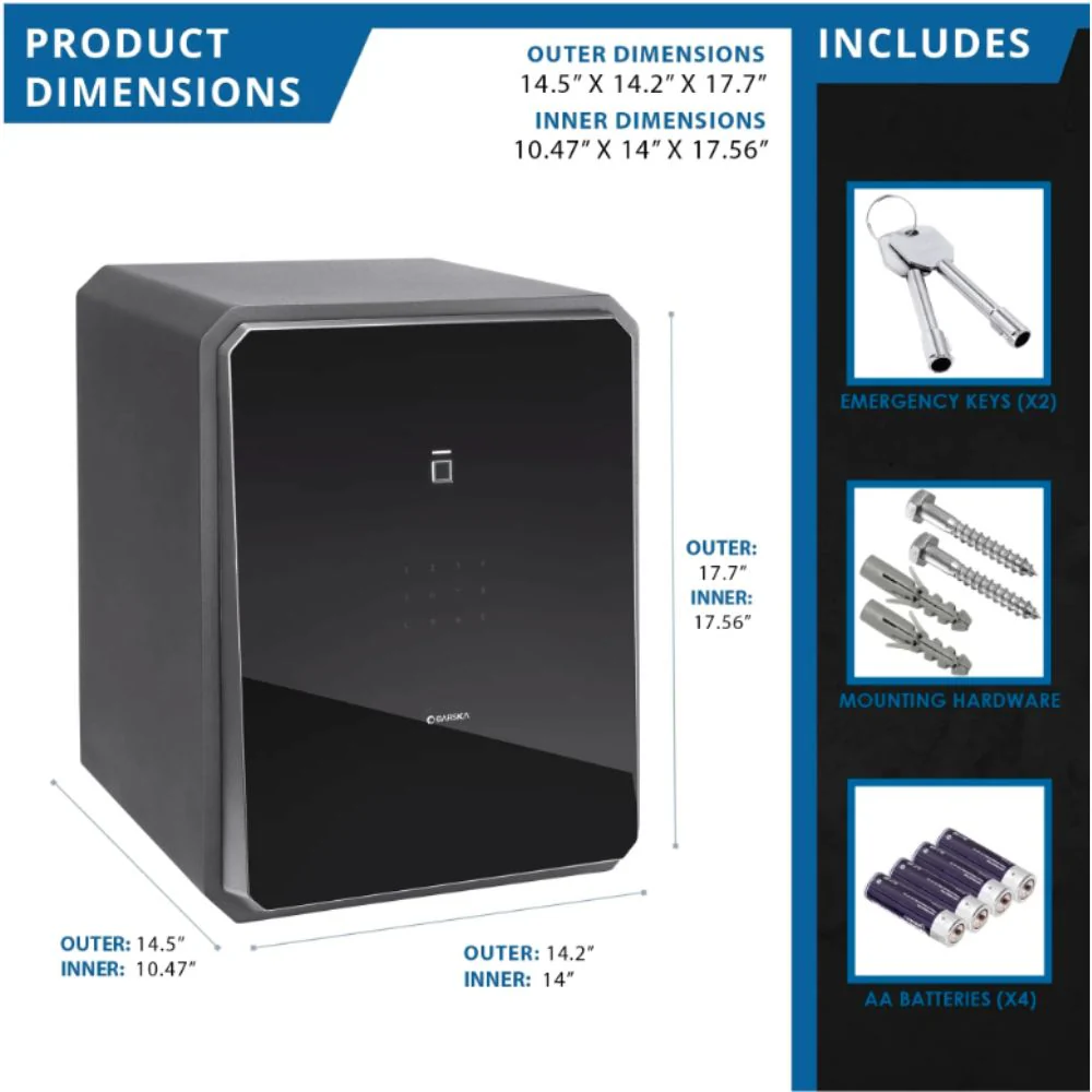 Barska Obsidian 1.15 Cu. ft 9-User Touchscreen Biometric Keypad Security Safe | BAR-AX13936 - Image 8