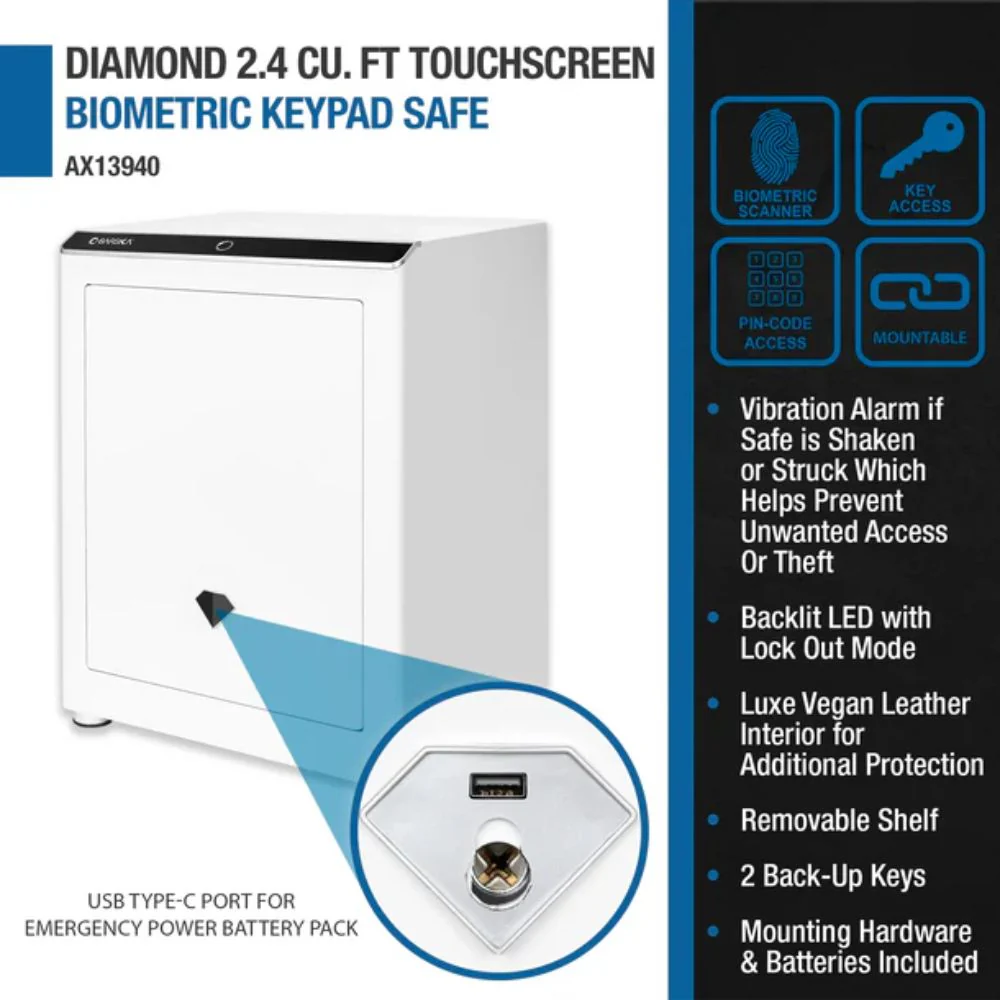 Barska Diamond 2.4 Cu. ft Touchscreen Biometric Keypad Security Safe | BAR-AX13940 - Image 10