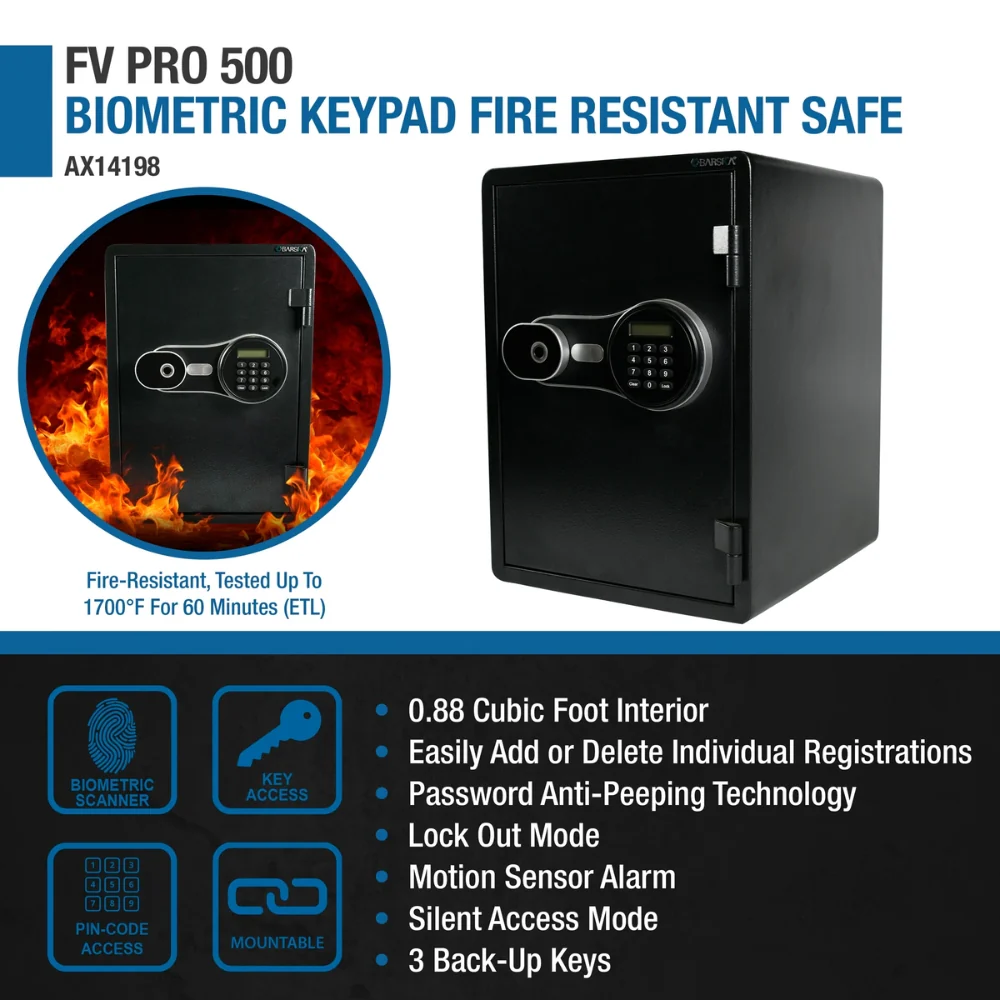 Barska AX14198 FV PRO 500 Biometric Keypad Fire-Resistant Safe - Image 12