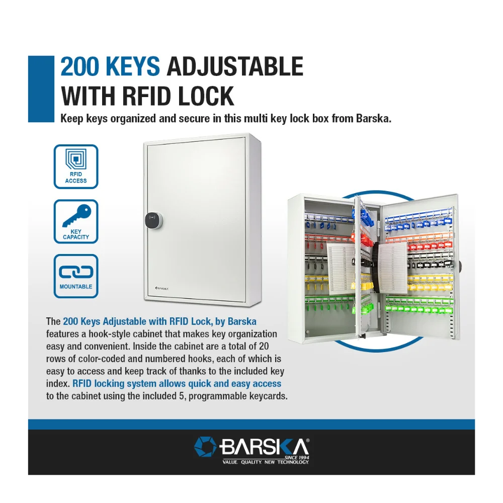 Barska 200 Keys Adjustable Key Cabinet with RFID Lock | BAR-CB13716 - Image 10