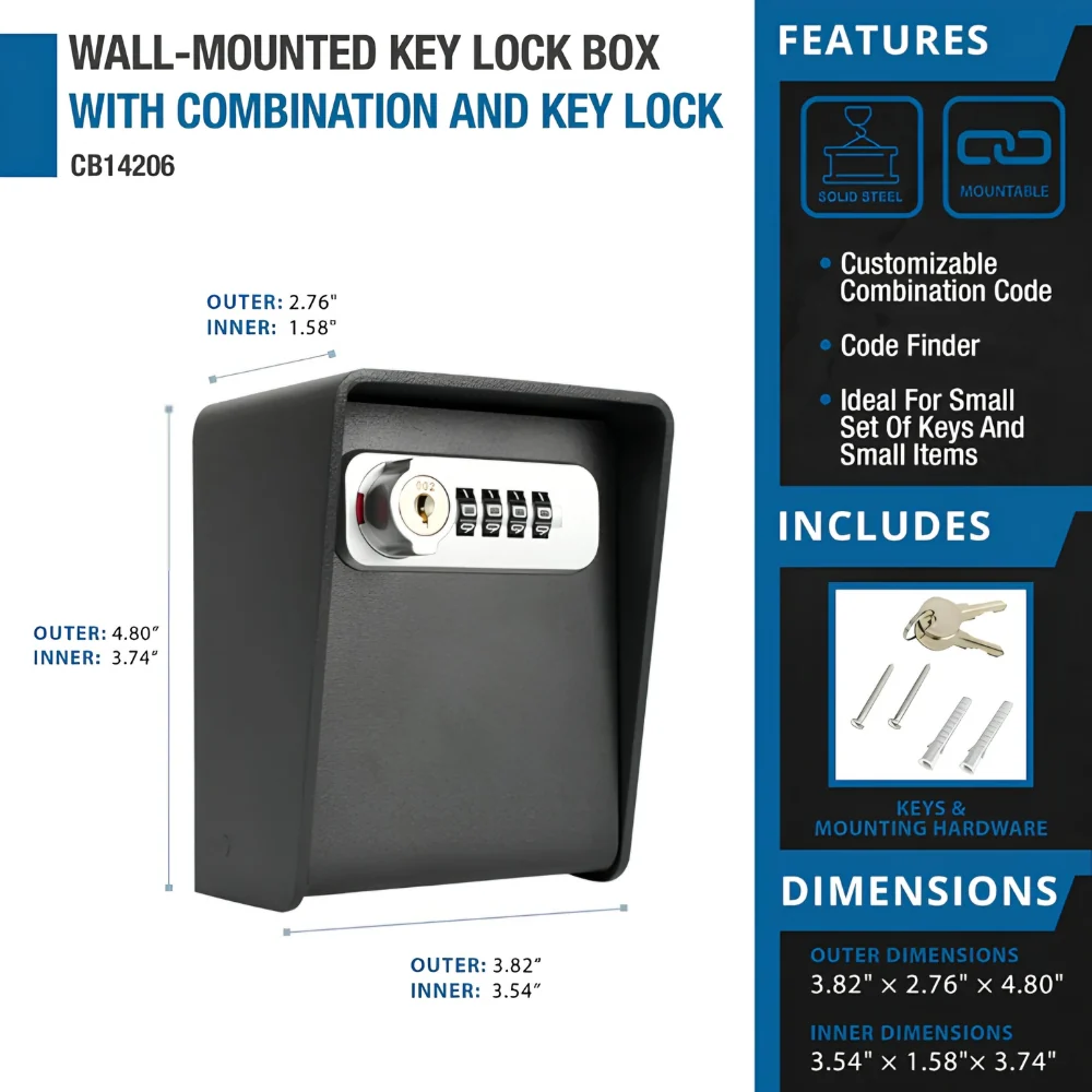Barska CB14206 Wall-Mounted Key Lock Box with Combination and Key Lock - Image 8
