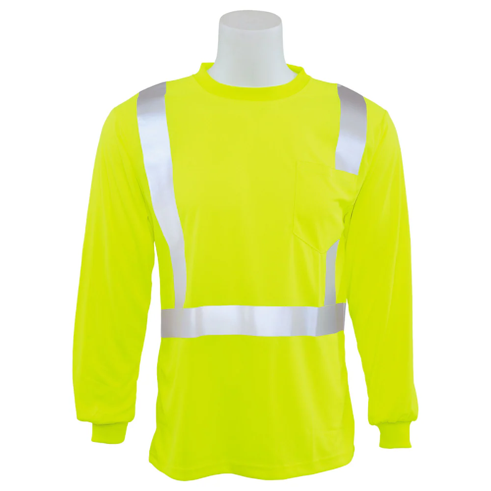 ERB Safety 9007S ANSI/ISEA 107 Type R Class 2 Long Sleeved T-shirt (Hi-Viz Lime) Pack of 6