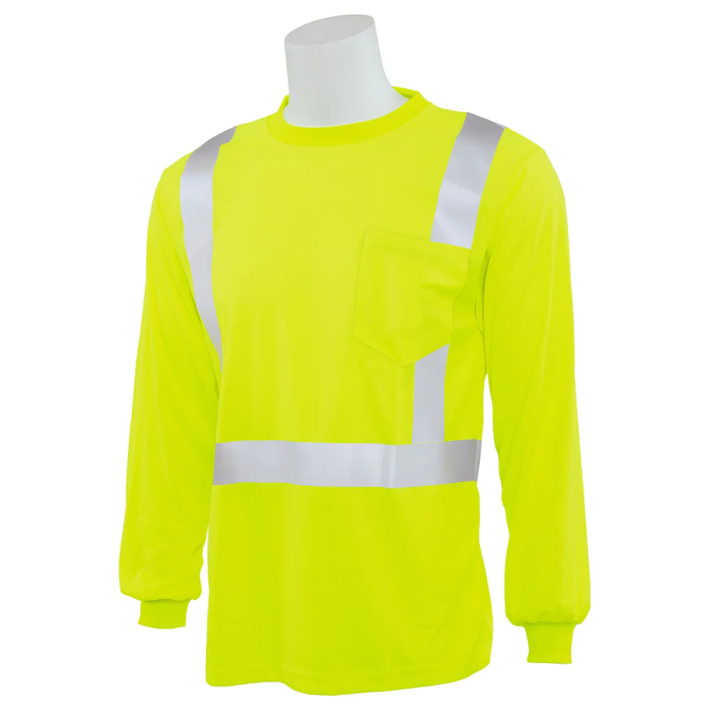 ERB Safety 9007S ANSI/ISEA 107 Type R Class 2 Long Sleeved T-shirt (Hi-Viz Lime) Pack of 6 - Image 2
