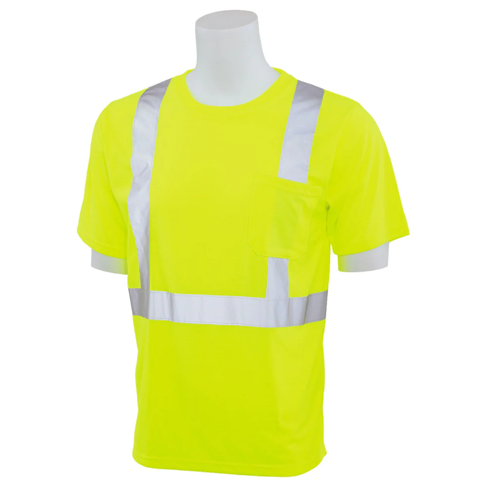 ERB Safety 9601S ANSI/ISEA 107 Short-Sleeved T-shirt with Reflective Trim (Hi-Viz Lime) Pack of 6
