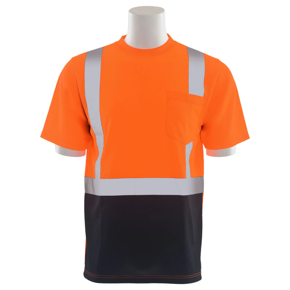 ERB Safety 9601SB ANSI/ISEA 107 2 Short Sleeved T-shirt with Reflective Trim and Black Bottom (Hi-Viz Orange) Pack of 6