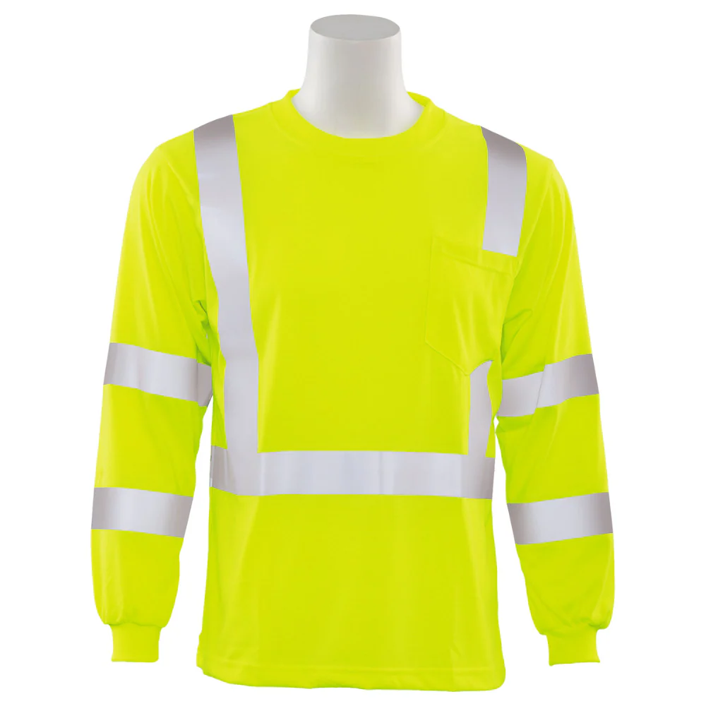 ERB Safety 9802S ANSI/ISEA 107 Long Sleeved T-shirt w/ Reflective Trim (Hi-Viz Lime) Pack of 6