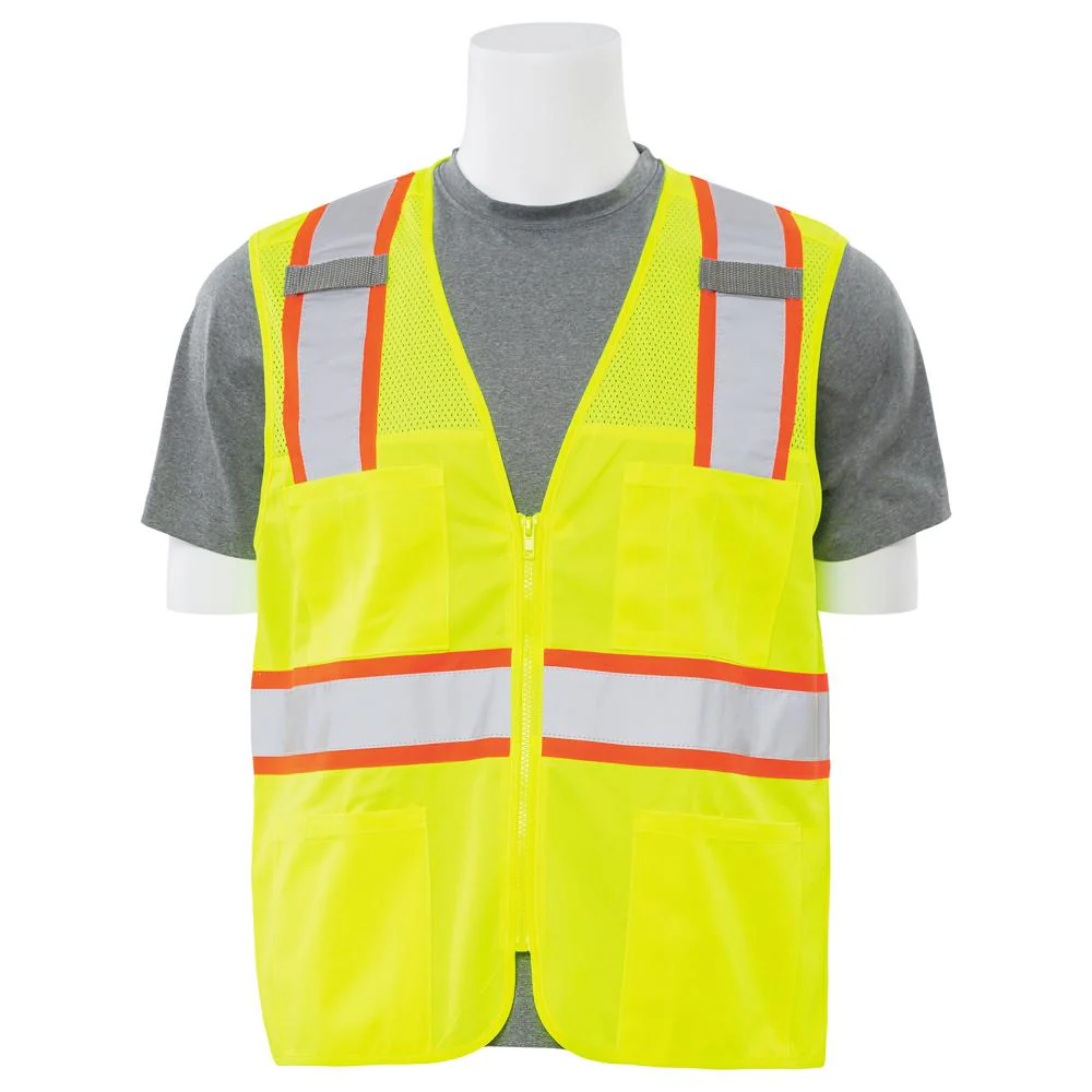ERB Safety S149 Type R, Class 2 Contrasting Trim Safety Vest (Hi-Viz Lime) Pack of 7