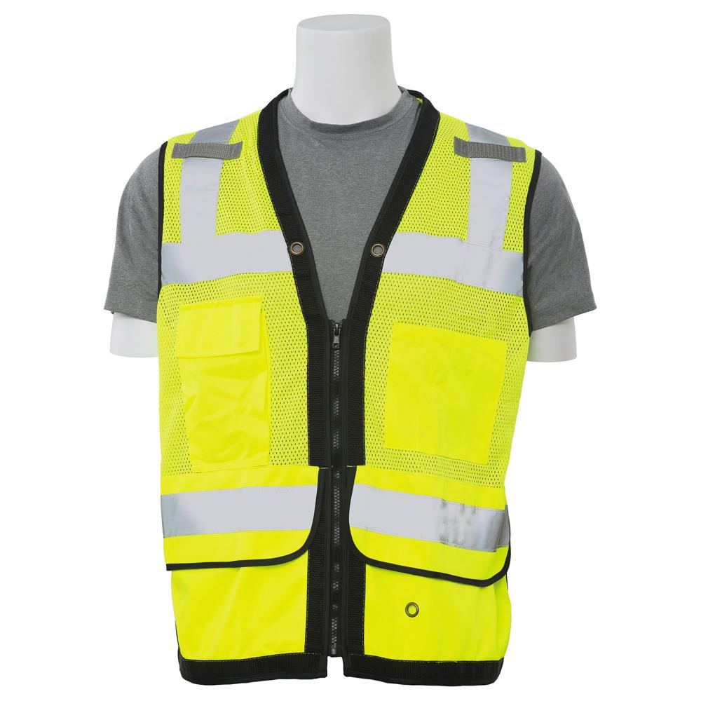 ERB Safety S251 Type R, Class 2 Premium Surveyor Safety Vest with Grommets and Tablet/Clipboard Pocket (Hi-Viz Lime) Pack of 3