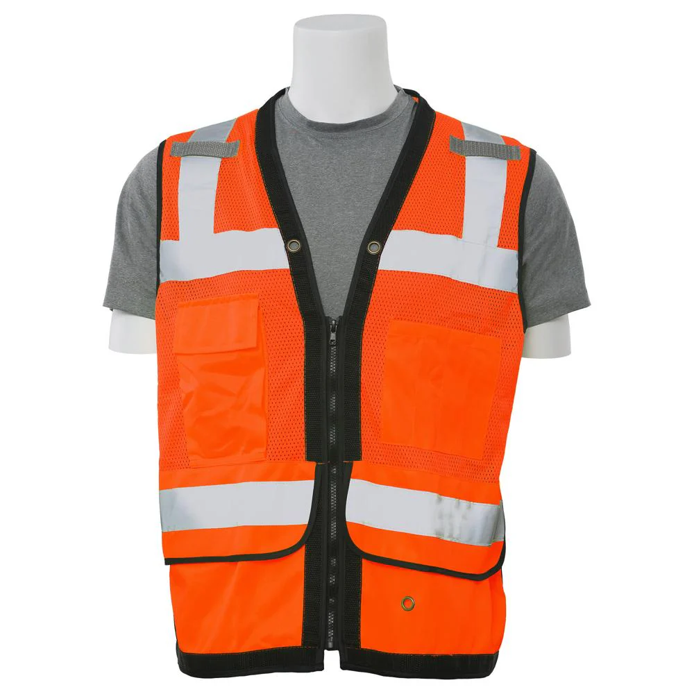 ERB Safety S251 Type R, Class 2 Premium Surveyor Safety Vest with Grommets and Tablet/Clipboard Pocket (Hi-Viz Orange) Pack of 3