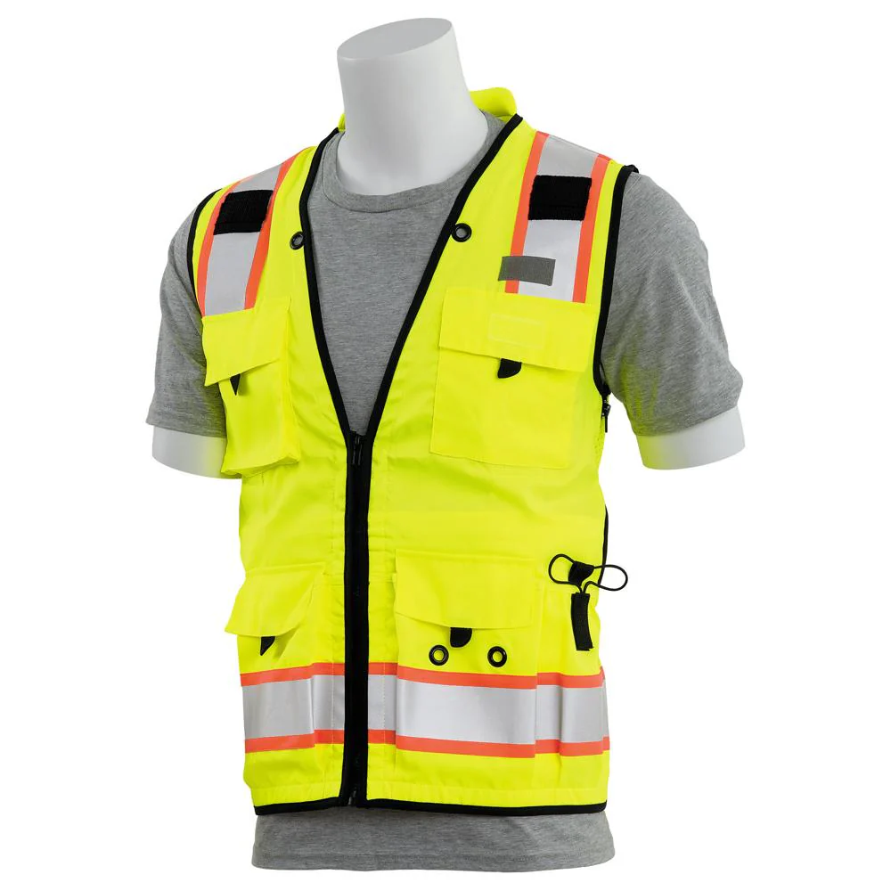 ERB Safety S252C Type R, Class 2 Deluxe Surveyor Safety Vest with Grommets, 15 Pockets, and Padded Neck (Hi-Viz Lime) Pack of 3 - Image 3