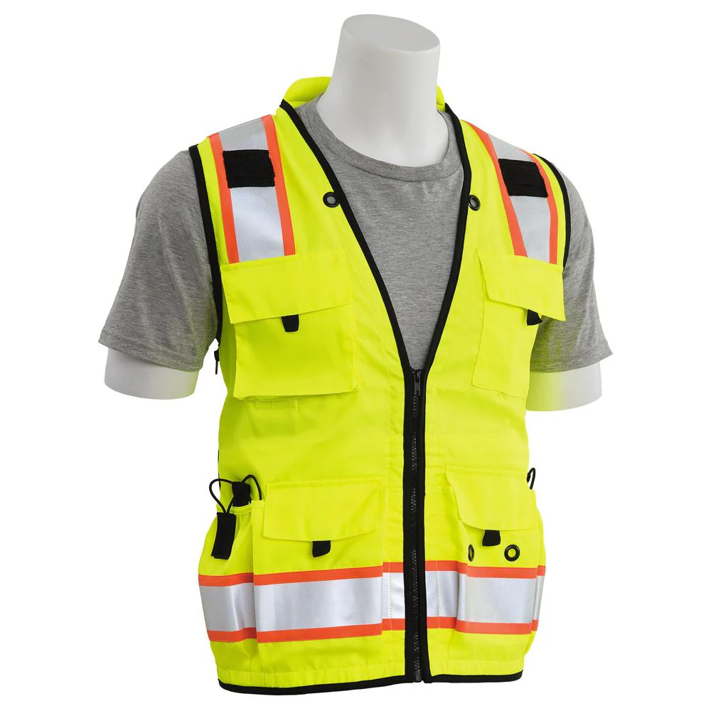 ERB Safety S252C Type R, Class 2 Deluxe Surveyor Safety Vest with Grommets, 15 Pockets, and Padded Neck (Hi-Viz Lime) Pack of 3 - Image 4