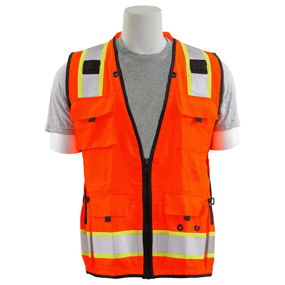 ERB Safety S252C Type R, Class 2 Deluxe Surveyor Safety Vest with Grommets, 15 Pockets, and Padded Neck (Hi-Viz Orange) Pack of 3