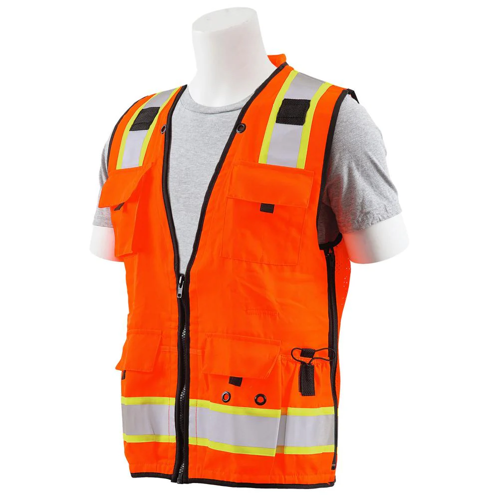 ERB Safety S252C Type R, Class 2 Deluxe Surveyor Safety Vest with Grommets, 15 Pockets, and Padded Neck (Hi-Viz Orange) Pack of 3 - Image 2