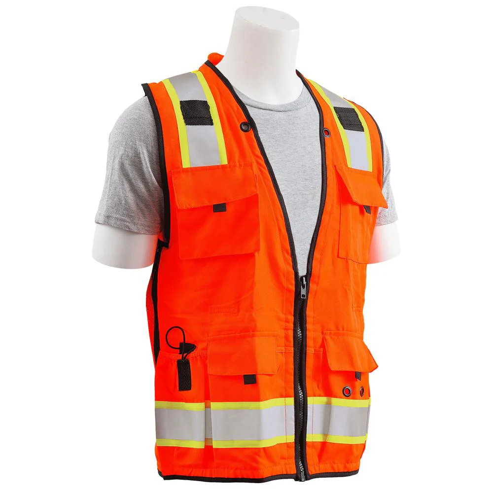 ERB Safety S252C Type R, Class 2 Deluxe Surveyor Safety Vest with Grommets, 15 Pockets, and Padded Neck (Hi-Viz Orange) Pack of 3 - Image 3