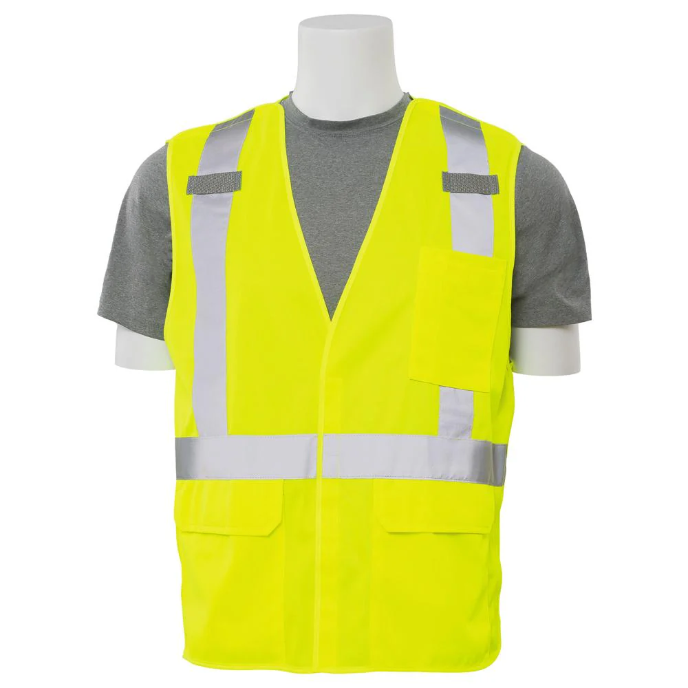 ERB Safety S361 Type R, Class 2 Five-Point Break-Away Safety Vest with D-Ring Slot (Hi-Viz Lime) Pack of 12