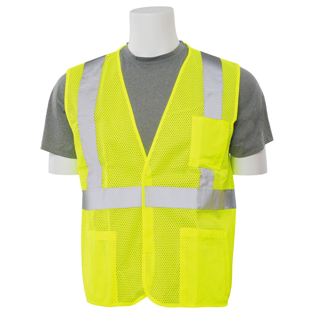 ERB Safety S362P Type R, Class 2 Economy Mesh Safety Vest with Pockets (Hi-Viz Lime) Pack of 24