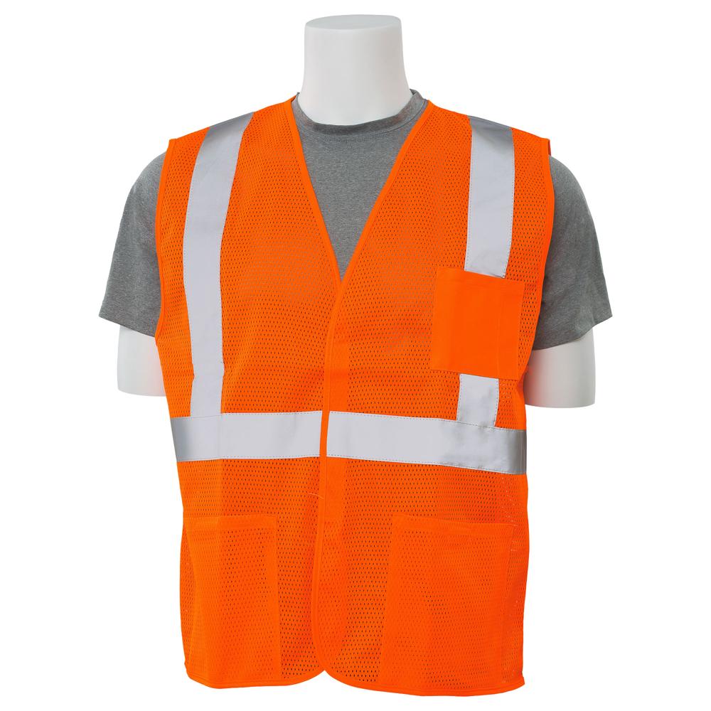 ERB Safety S362P Type R, Class 2 Economy Mesh Safety Vest with Pockets (Hi-Viz Orange) Pack of 24