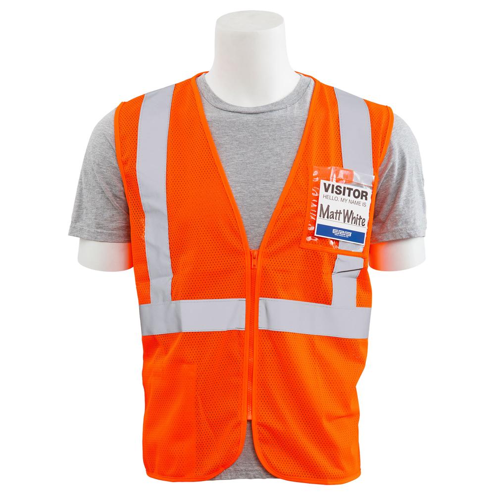 ERB Safety S363ID Type R, Class 2 Mesh Zipper Safety Vest with ID Pocket (Hi-Viz Orange) Pack of 12