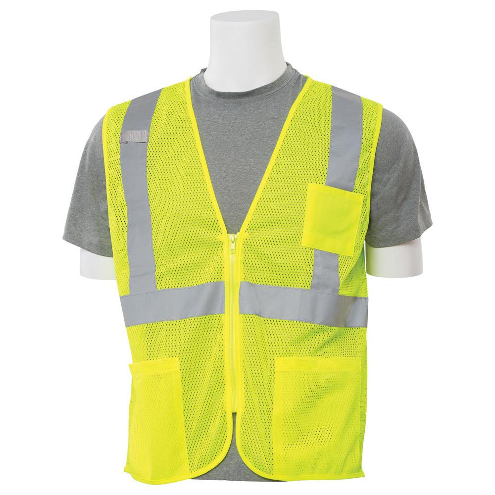 ERB Safety S363P Type R, Class 2 Economy Mesh Zip Front Safety Vest with Pockets (Hi-Viz Lime) Pack of 14