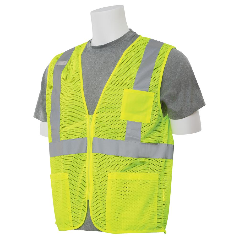 ERB Safety S363P Type R, Class 2 Economy Mesh Zip Front Safety Vest with Pockets (Hi-Viz Lime) Pack of 14 - Image 2