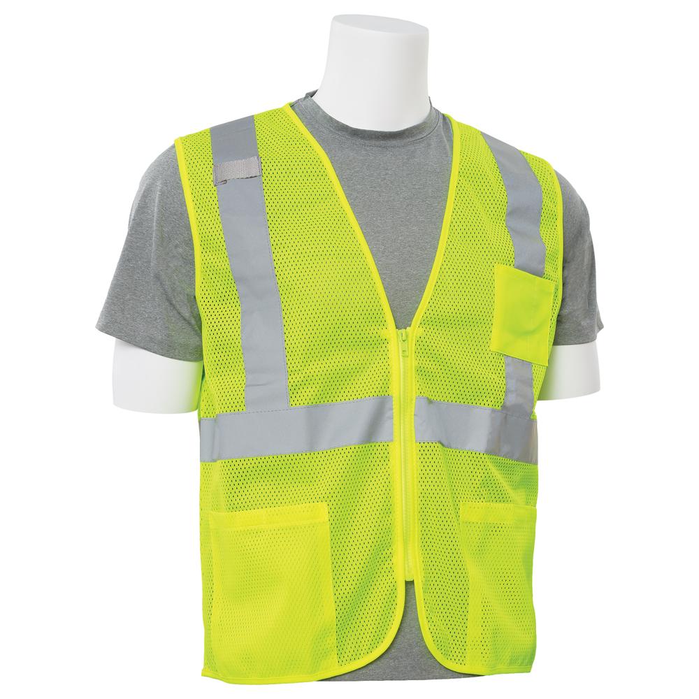 ERB Safety S363P Type R, Class 2 Economy Mesh Zip Front Safety Vest with Pockets (Hi-Viz Lime) Pack of 14 - Image 3
