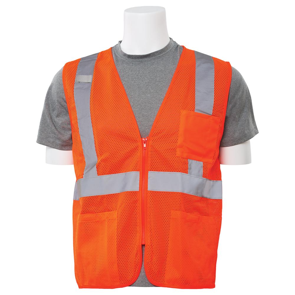 ERB Safety S363P Type R, Class 2 Economy Mesh Zip Front Safety Vest with Pockets (Hi-Viz Orange) Pack of 14