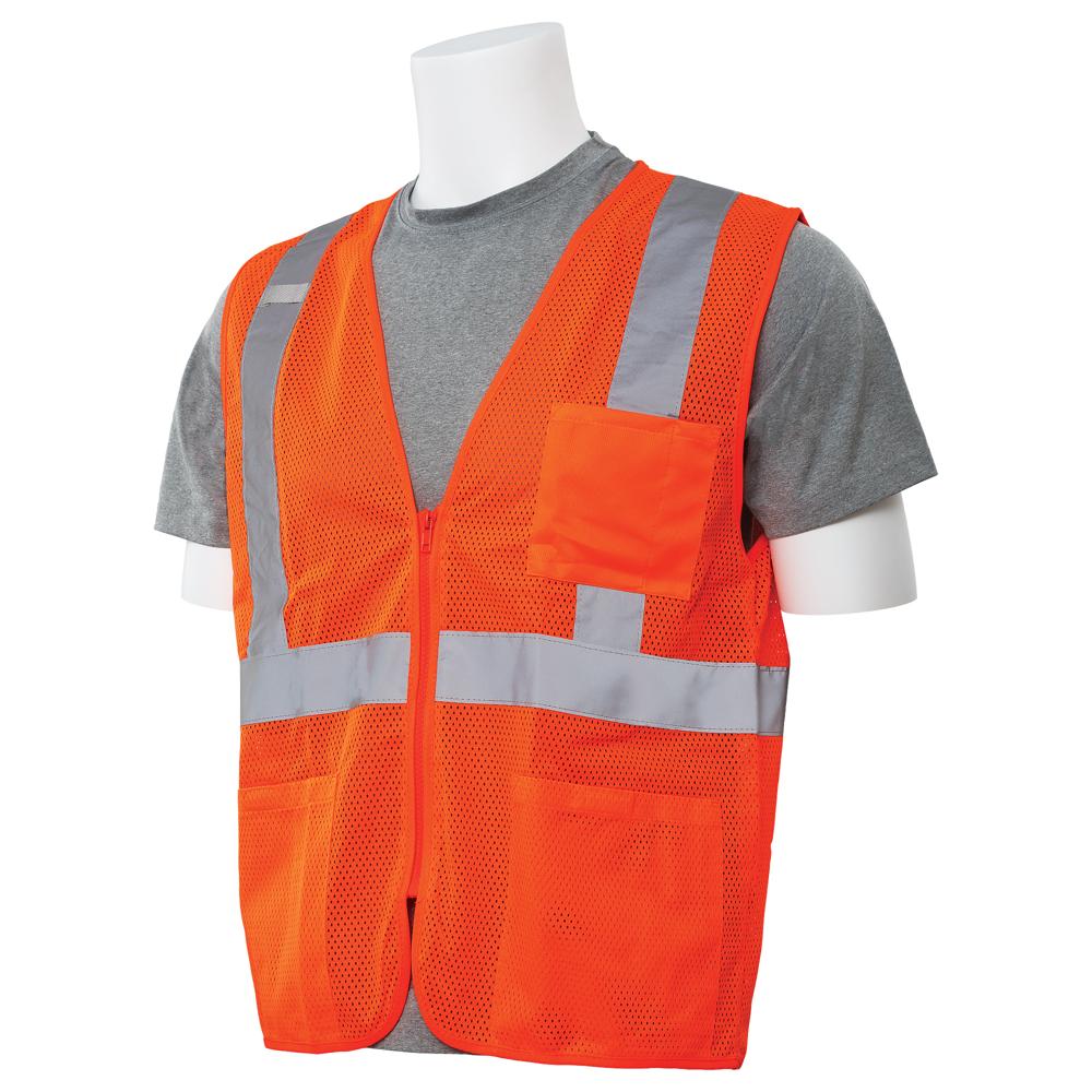 ERB Safety S363P Type R, Class 2 Economy Mesh Zip Front Safety Vest with Pockets (Hi-Viz Orange) Pack of 14 - Image 2