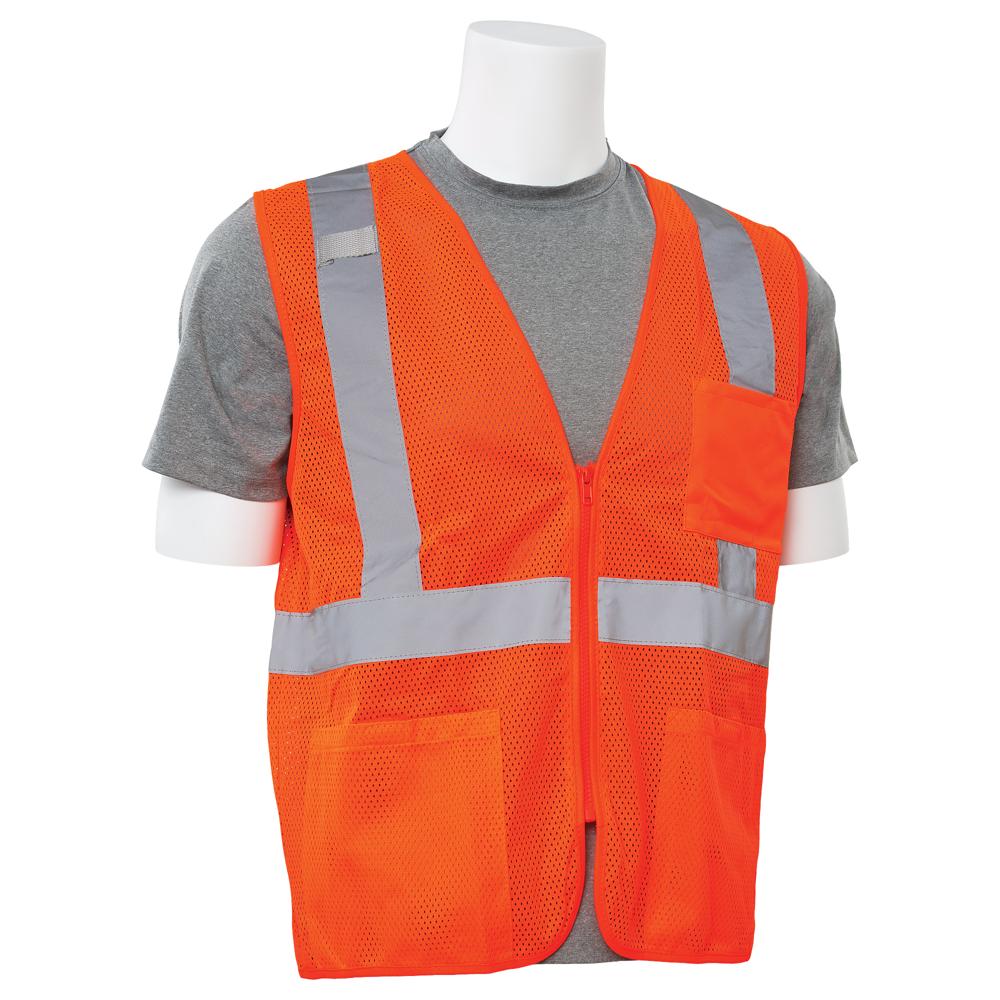 ERB Safety S363P Type R, Class 2 Economy Mesh Zip Front Safety Vest with Pockets (Hi-Viz Orange) Pack of 14 - Image 3