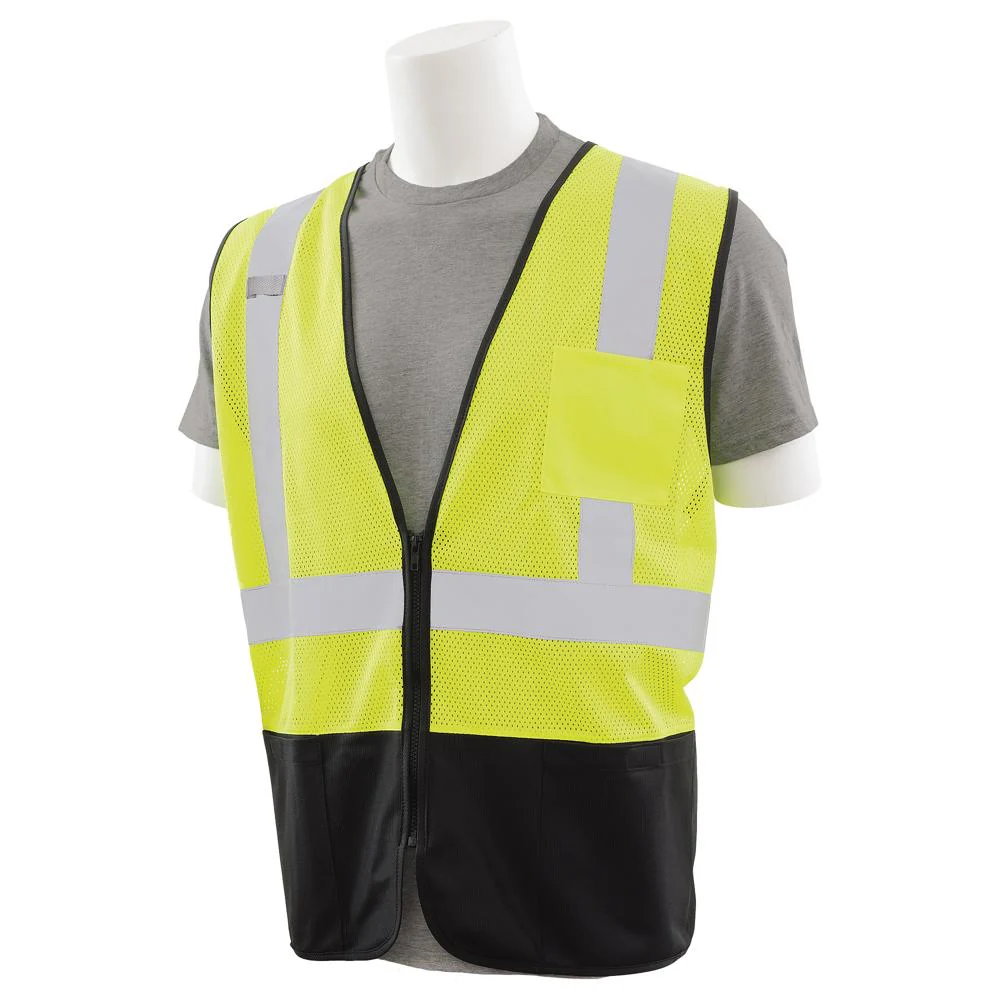 ERB Safety S363PB Type R, Class 2 Economy Mesh Zip Front Safety Vest with Black Bottom (Hi-Viz Lime) Pack of 14 - Image 2