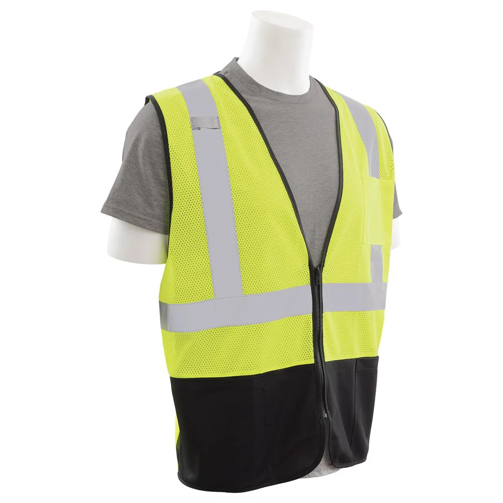 ERB Safety S363PB Type R, Class 2 Economy Mesh Zip Front Safety Vest with Black Bottom (Hi-Viz Lime) Pack of 14 - Image 3