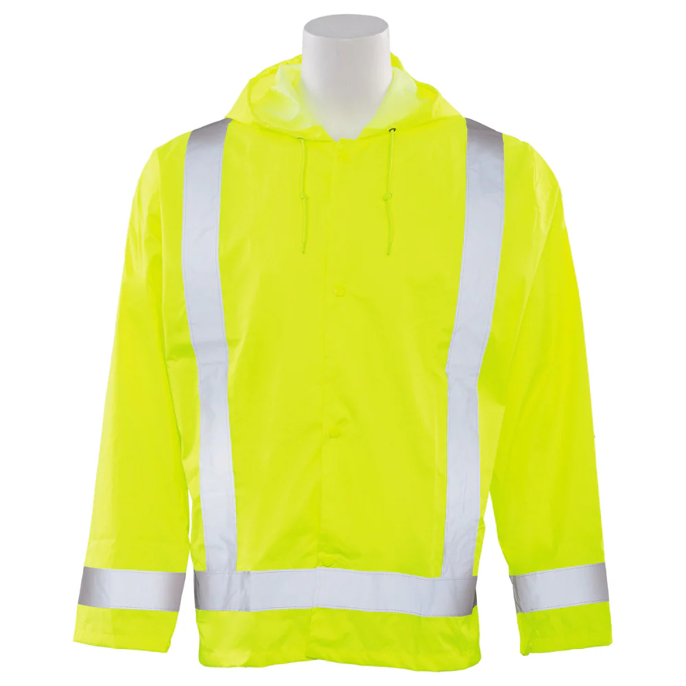 ERB Safety S373 Rain Jacket Attached Hood (Hi-Viz Lime) Pack of 3