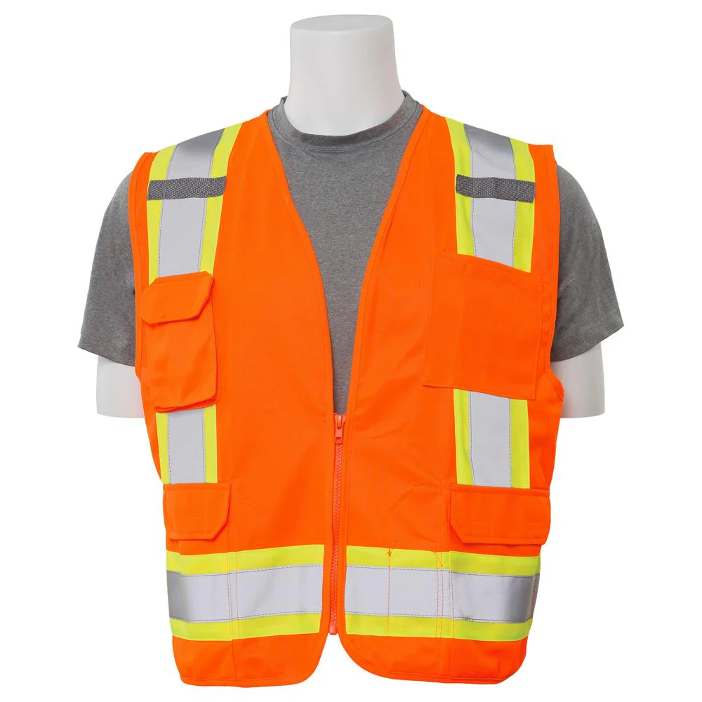 ERB Safety S380 Type R, Class 2 Surveyor Safety Vest Solid Front, Mesh Back (Hi-Viz Orange) Pack of 12