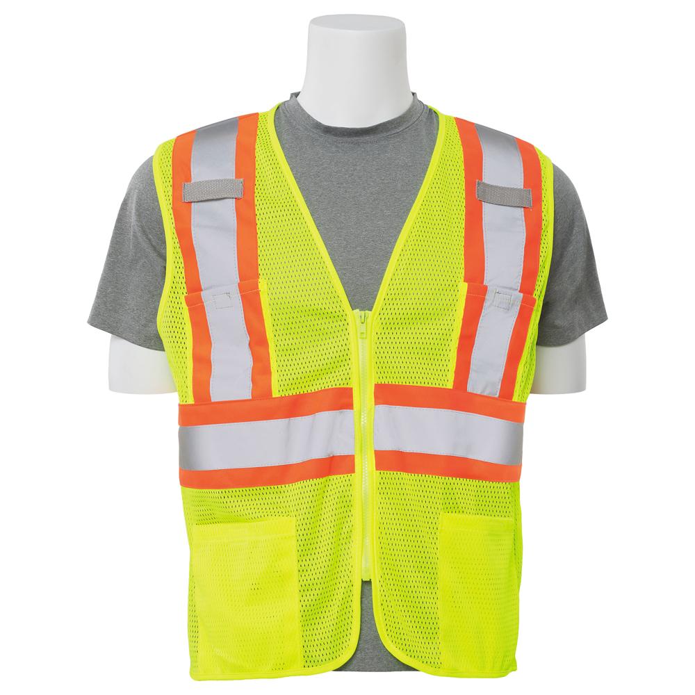 ERB Safety S383P Type R, Class 2 Mesh Zipper Safety Vest with Contrasting Trim (Hi-Viz Lime) Pack of 12