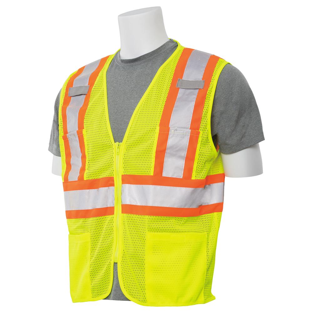 ERB Safety S383P Type R, Class 2 Mesh Zipper Safety Vest with Contrasting Trim (Hi-Viz Lime) Pack of 12 - Image 2
