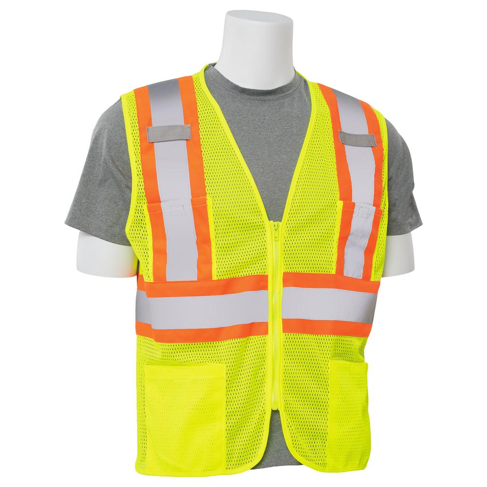 ERB Safety S383P Type R, Class 2 Mesh Zipper Safety Vest with Contrasting Trim (Hi-Viz Lime) Pack of 12 - Image 3