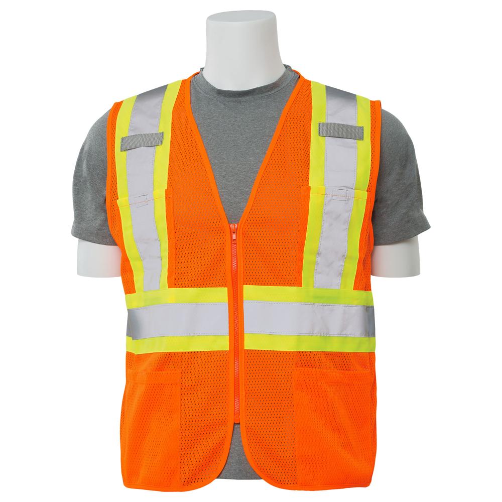 ERB Safety S383P Type R, Class 2 Mesh Zipper Safety Vest with Contrasting Trim (Hi-Viz Orange) Pack of 12