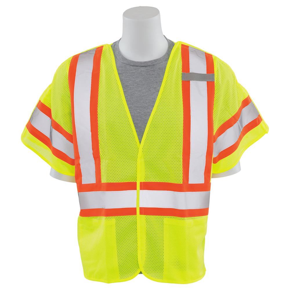 ERB Safety S622 Type R, Class 3 Break-Away Safety Vest with Contrasting Trim (Hi-Viz Lime) Pack of 6