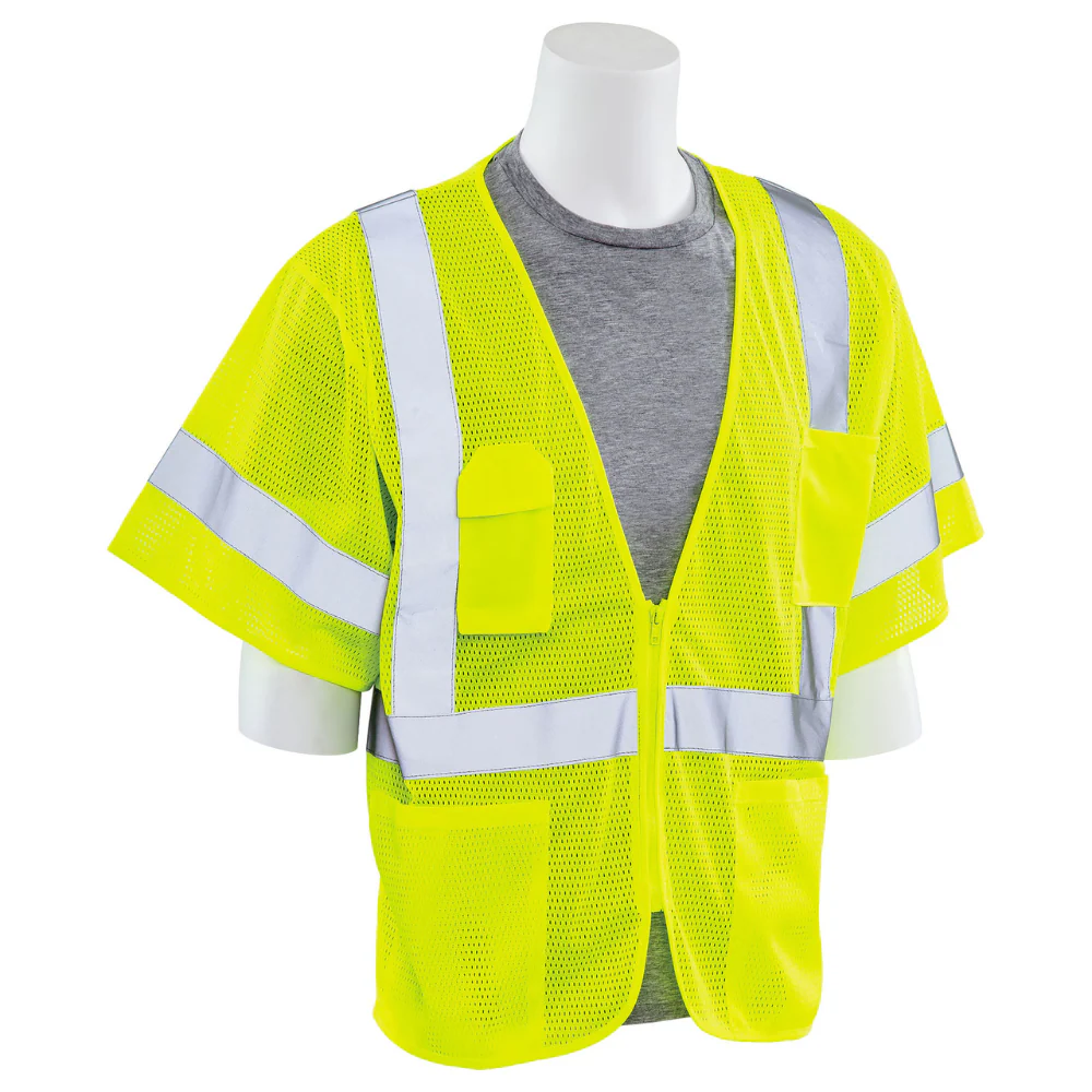 ERB Safety S663P Type R, Class 3 Mesh Zip Front Safety Vest (Hi-Viz Lime) Pack of 7