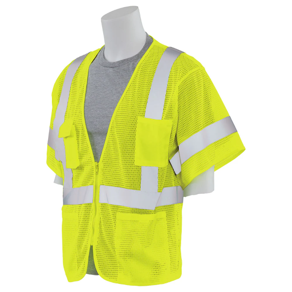 ERB Safety S663P Type R, Class 3 Mesh Zip Front Safety Vest (Hi-Viz Lime) Pack of 7 - Image 2