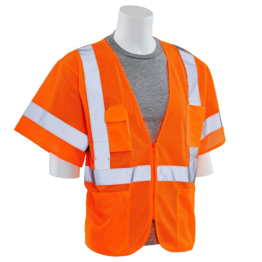 ERB Safety S663P Type R, Class 3 Mesh Zip Front Safety Vest (Hi-Viz Orange) Pack of 7 - Image 2