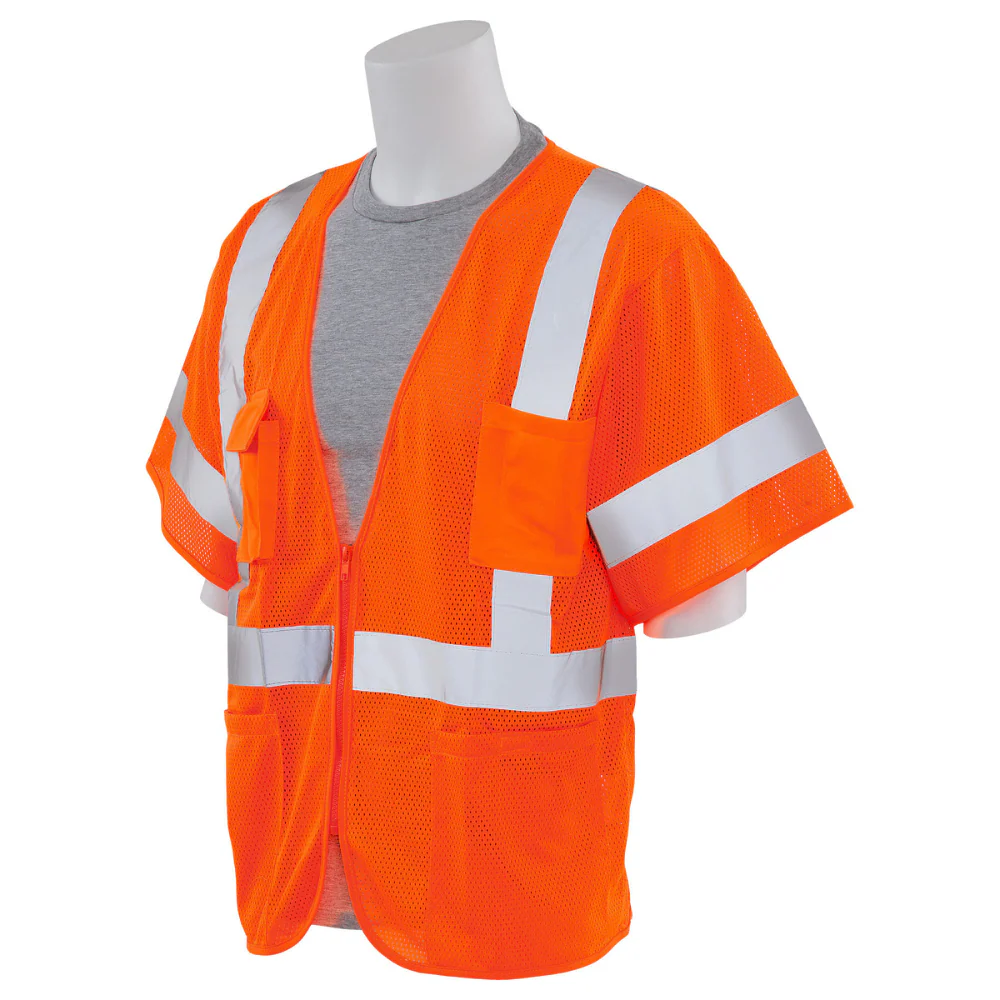 ERB Safety S663P Type R, Class 3 Mesh Zip Front Safety Vest (Hi-Viz Orange) Pack of 7 - Image 4