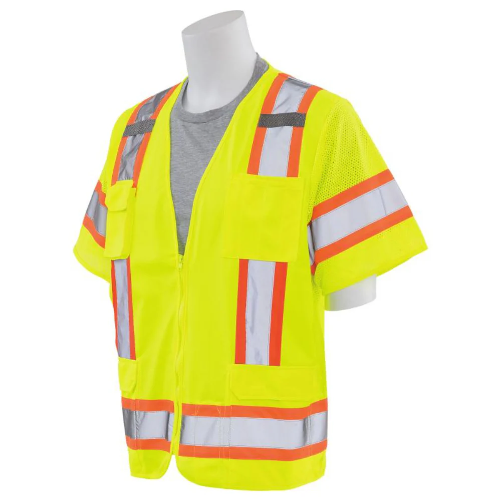 ERB Safety S680 Type R Style Vest with Solid Front Mesh Back and Reflective Tape (Hi-Viz Lime) Pack of 6 - Image 2